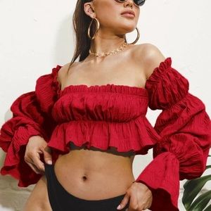 Red long sleeve crop top
